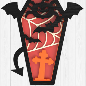 Intra απο ξύλο plywood 3mm-4mm πάχος - COFFIN HALLOWEEN Laser Cut Δίασταση 15x15 cm INTRAFABR-102203360 - Image 1