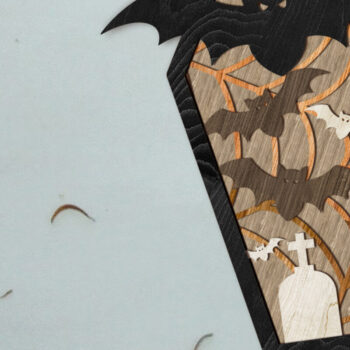 Intra απο ξύλο plywood 3mm-4mm πάχος - Φέρετρο με νυχτερίδα αποκριάτικη διακόσμηση Δίασταση 8x13 cm INTRAFABR-104407333 - Image 2