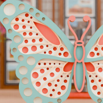 Intra απο ξύλο plywood 3mm-4mm πάχος - Πολύχρωμο Σχέδιο Χειροτεχνίας Πεταλούδας  Δίασταση 4x4 cm INTRAFABR-97613384 - Image 1