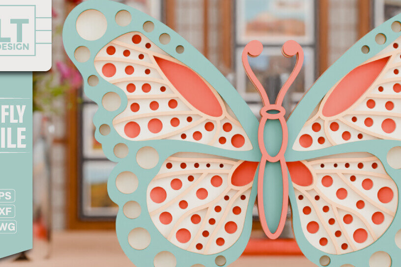 Intra απο ξύλο plywood 3mm-4mm πάχος - Πολύχρωμο Σχέδιο Χειροτεχνίας Πεταλούδας  Δίασταση 4x4 cm INTRAFABR-97613384