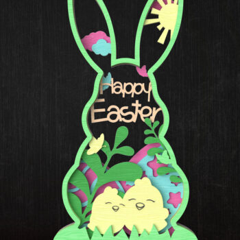 Intra απο ξύλο plywood 3mm-4mm πάχος - Πολύχρωμο Happy Easter Bunny Δίασταση 6x6 cm INTRAFABR-115733882 - Image 1