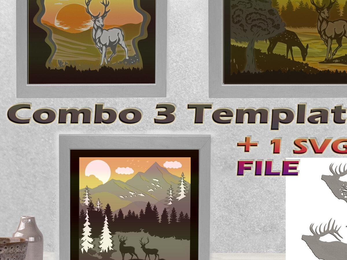 Intra απο ξύλο plywood 3mm-4mm πάχος - Combo Deers 3 Templates + 1 Light Box Δίασταση 18x18 cm INTRAFABR-10262199