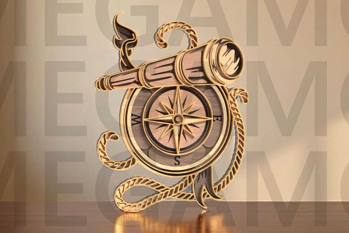 Intra απο ξύλο plywood 3mm-4mm πάχος - Πυξίδα και Spyglass  Layered Δίασταση 20x20 cm INTRAFABR-123611999