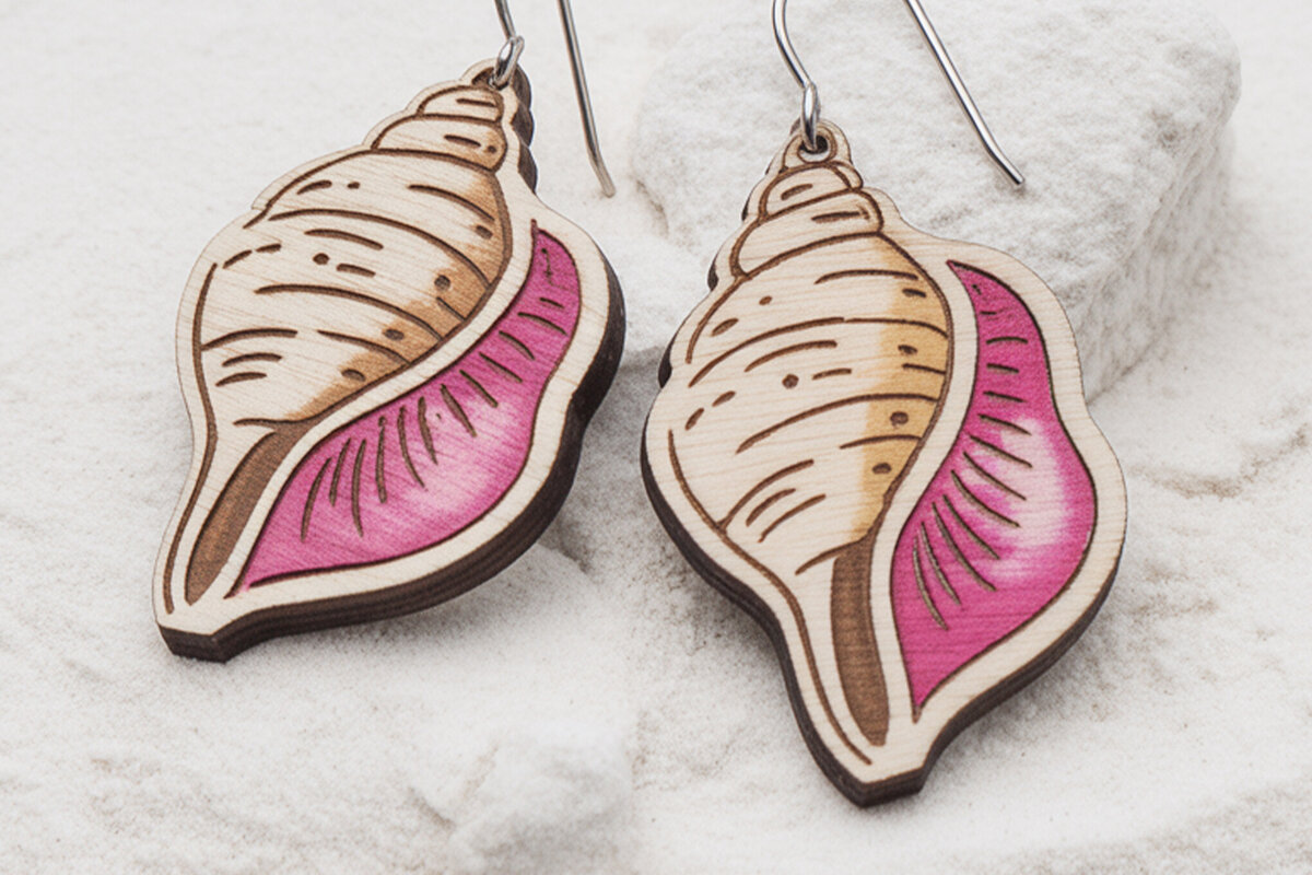 Intra απο ξύλο plywood 3mm-4mm πάχος - Σκουλαρίκια με κοχύλι  Cut Δίασταση 3x3 cm INTRAFABR-121577490