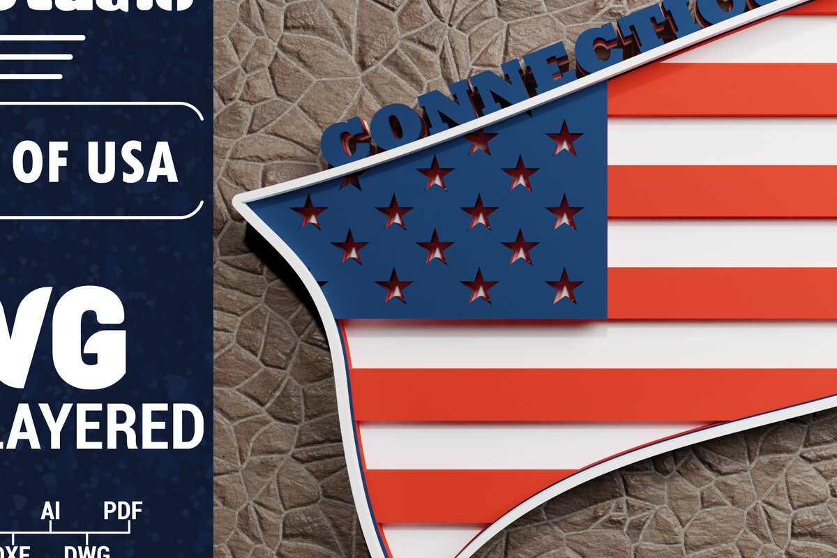 Intra απο ξύλο plywood 3mm-4mm πάχος - Κόψιμο χαρτιού 3d  Flag Connecticut ΗΠΑ Δίασταση 1200x1200 cm INTRAFABR-65457011