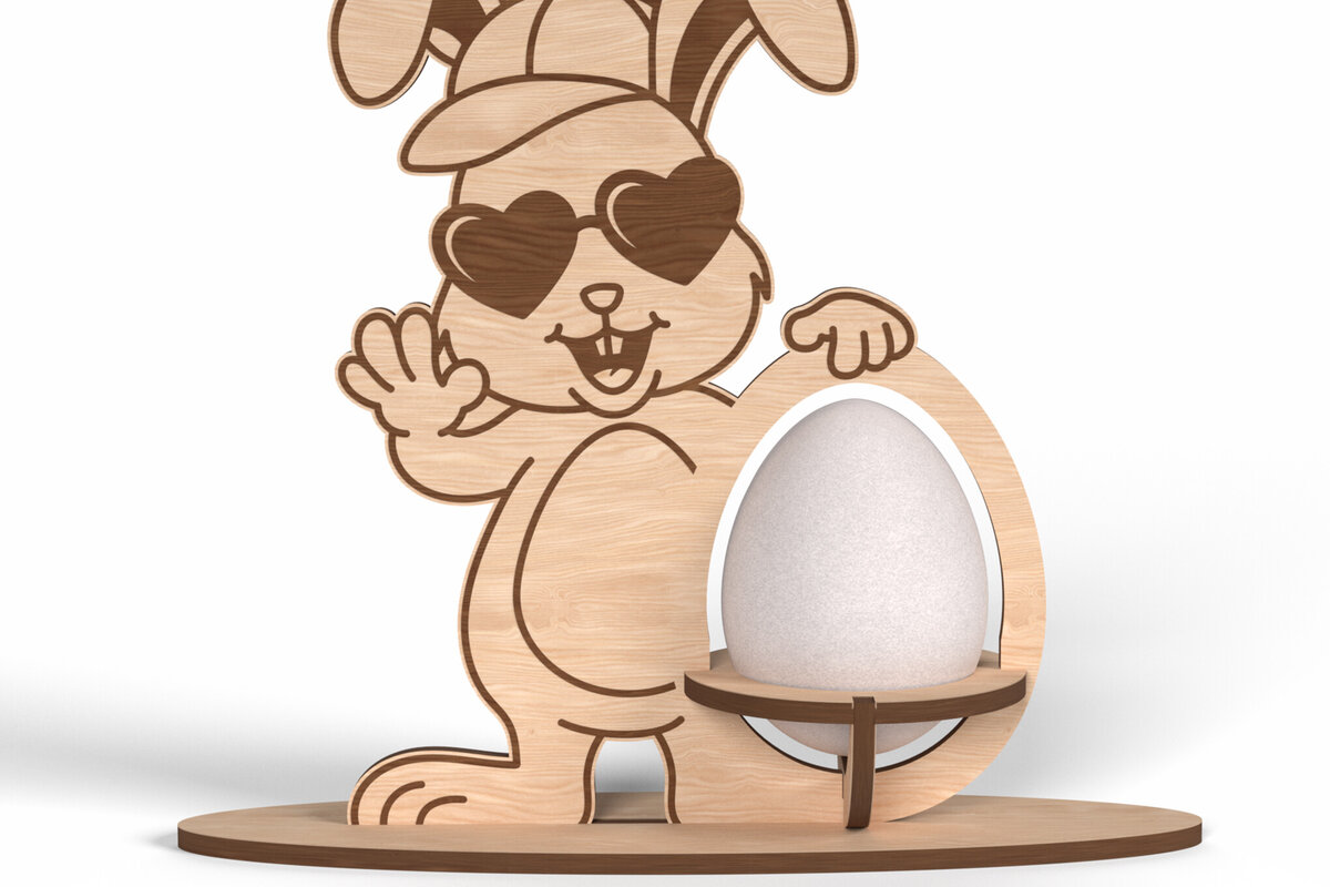 Intra απο ξύλο plywood 3mm-4mm πάχος - Cool Bunny Πασχαλινή Αυγοθήκη  Δίασταση 6x6 cm INTRAFABR-116998416