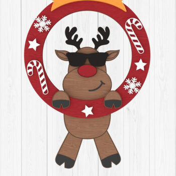 Intra απο ξύλο plywood 3mm-4mm πάχος - Cool Χριστουγεννιάτικο στεφάνι με τάρανδο Δίασταση 30x20 cm INTRAFABR-107627636 - Image 1