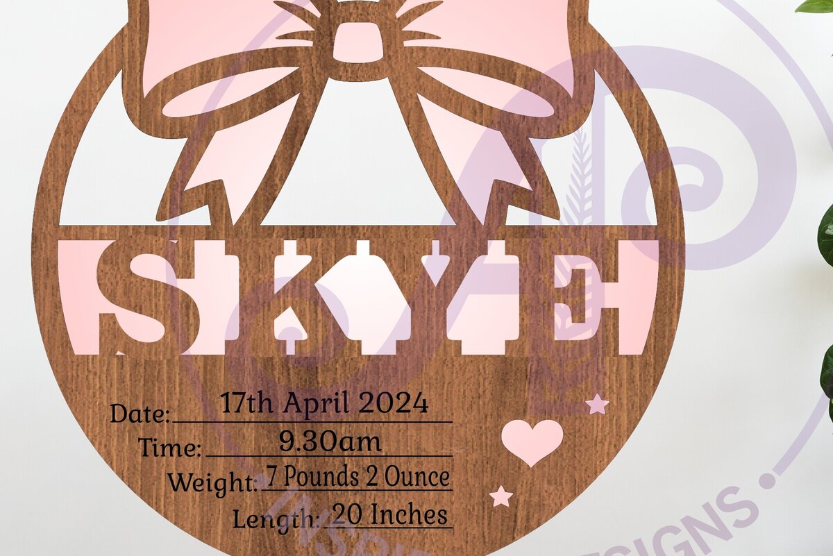 Intra απο ξύλο plywood 3mm-4mm πάχος - Coquette Bow Νεογέννητο Στατιστικά μωρού, Γέννηση Δίασταση 30x20 cm INTRAFABR-120062209