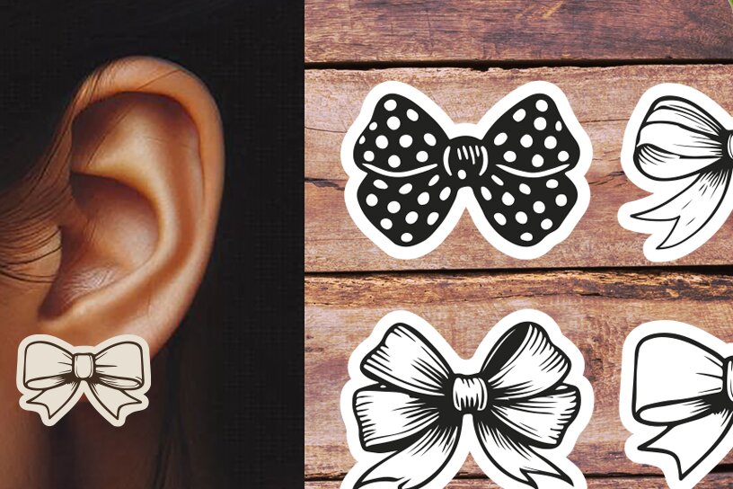 Intra απο ξύλο plywood 3mm-4mm πάχος - Σκουλαρίκια με φιόγκους κοκέτας | Laser Glowforge Δίασταση 3x3 cm INTRAFABR-120910168