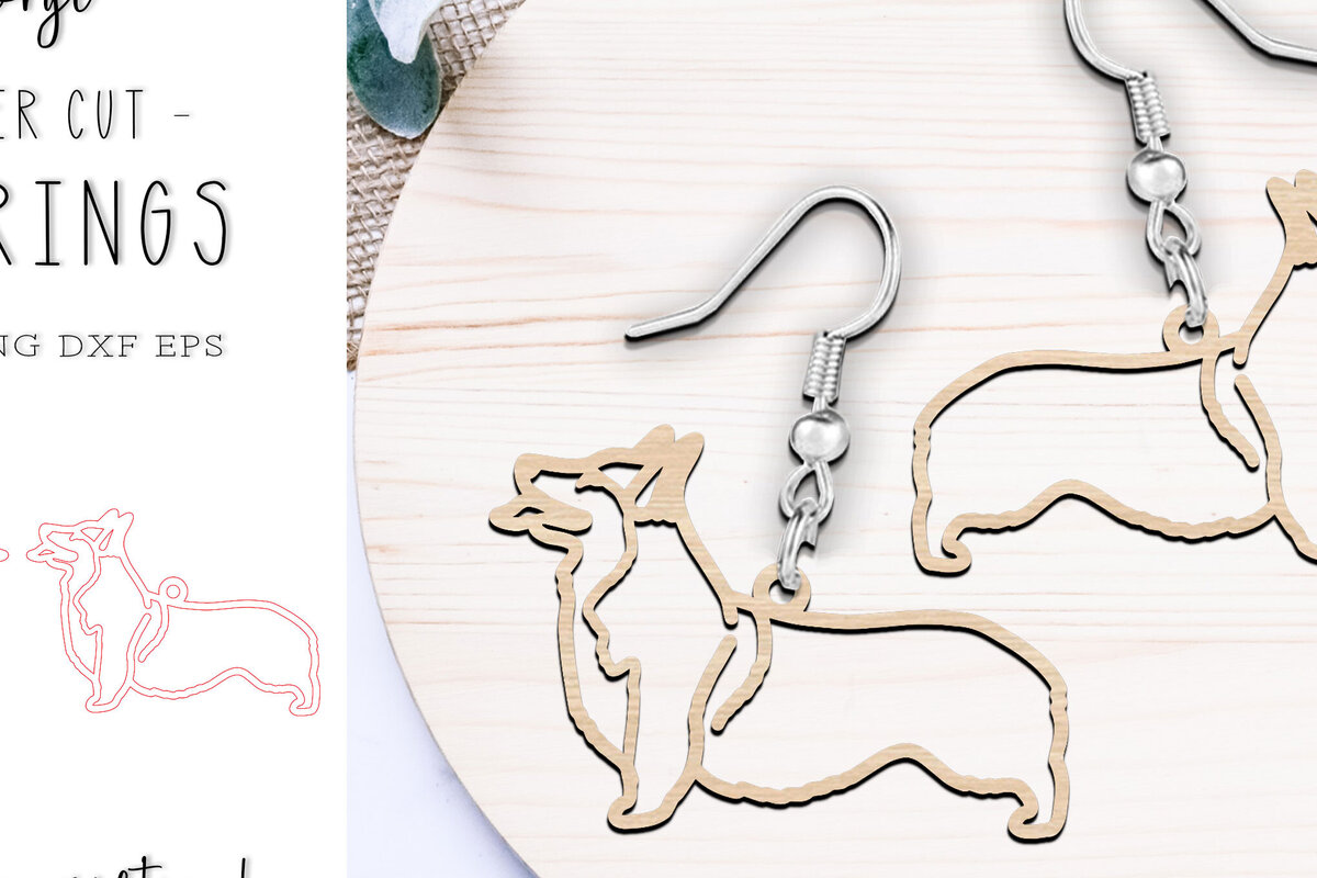Intra απο ξύλο plywood 3mm-4mm πάχος -  κοπής με λέιζερ Corgi Dog Earrings Δίασταση 900x900 cm INTRAFABR-119533981