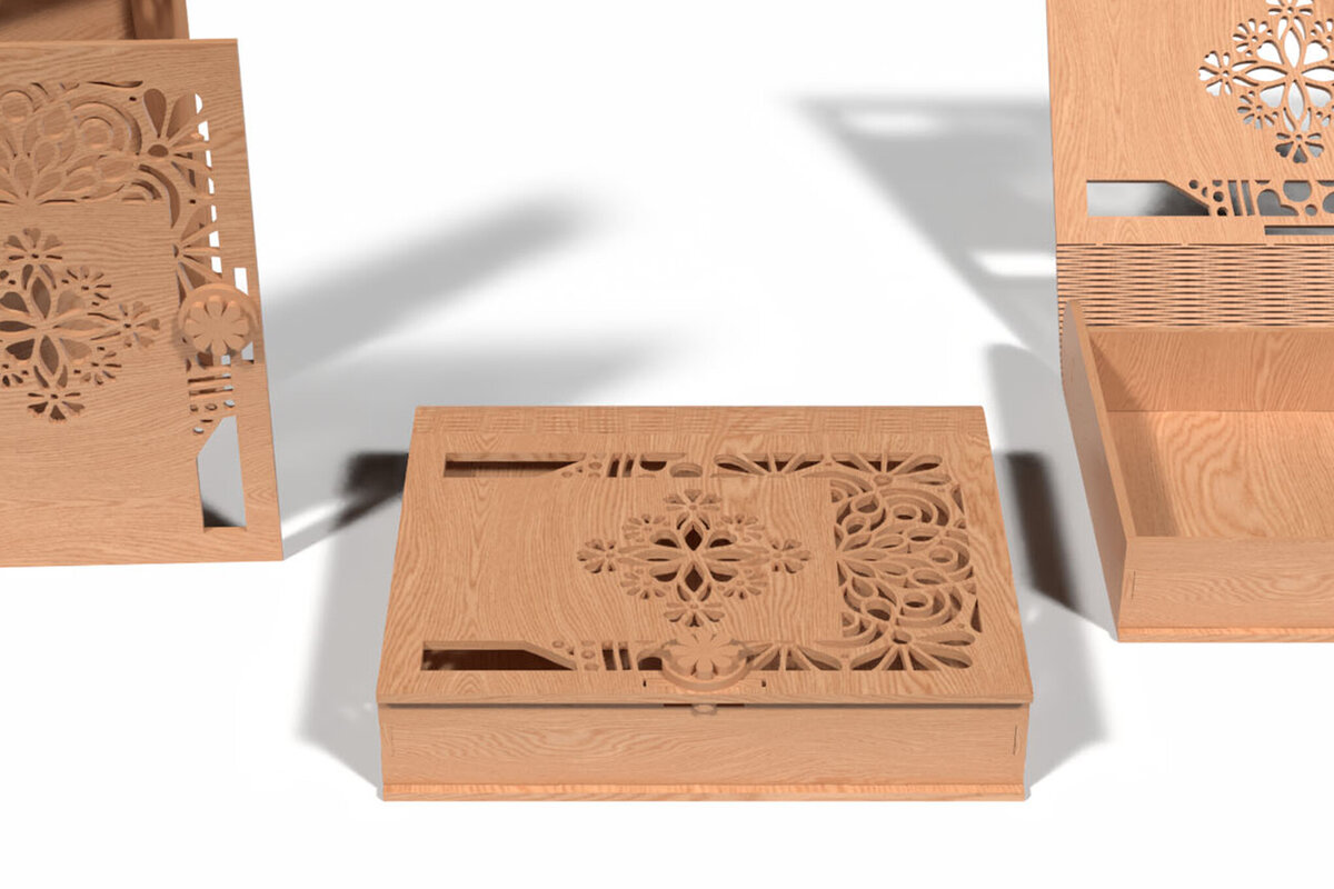 Intra απο ξύλο plywood 3mm-4mm πάχος - Γωνιακό λουλουδάτο μοτίβο Laser Cut Box  Δίασταση 30x30 cm INTRAFABR-118221926