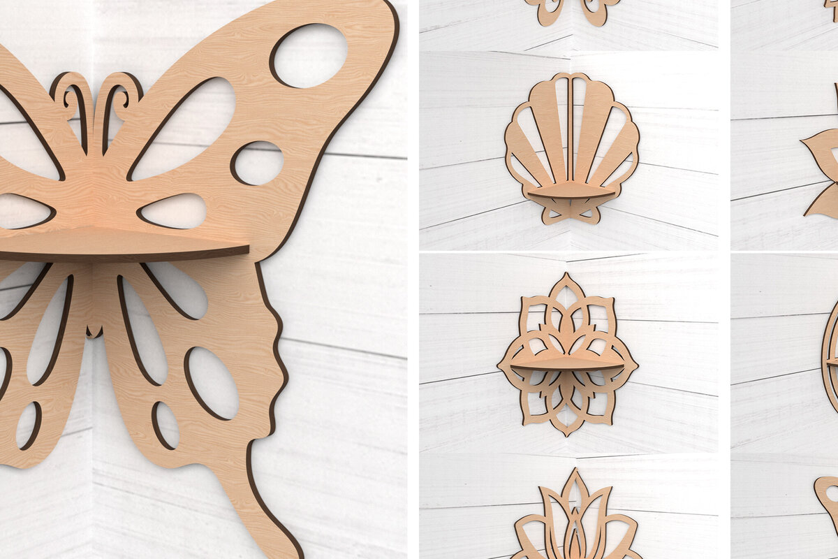 Intra απο ξύλο plywood 3mm-4mm πάχος - Γωνιακό ράφι κομμένο με λέιζερ Δίασταση 6x6 cm INTRAFABR-118731793