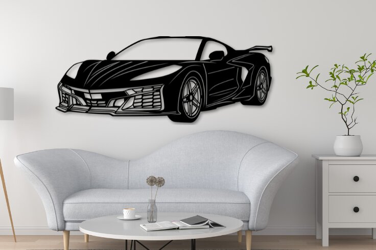 Intra απο ξύλο plywood 3mm-4mm πάχος - Ψηφιακή διανυσματική σχεδίαση αυτοκινήτου Corvette C8 Δίασταση 20x20 cm INTRAFABR-111318459