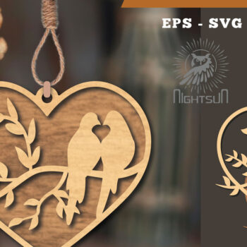 Intra απο ξύλο plywood 3mm-4mm πάχος - Στολίδι κοπής με λέιζερ Couple Birds 1 Δίασταση 6x6 cm INTRAFABR-114304890 - Image 1