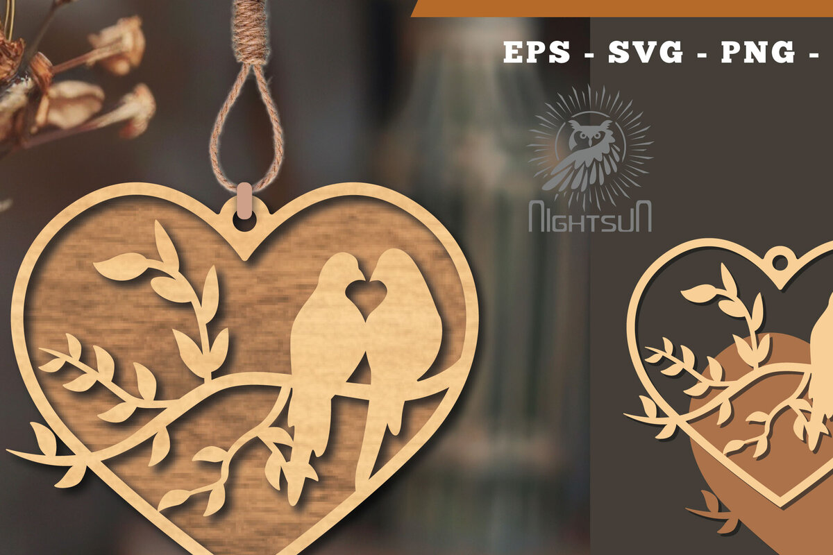 Intra απο ξύλο plywood 3mm-4mm πάχος - Στολίδι κοπής με λέιζερ Couple Birds 1 Δίασταση 6x6 cm INTRAFABR-114304890