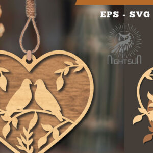 Intra απο ξύλο plywood 3mm-4mm πάχος - Στολίδι Couple Birds Cut Laser 2 Δίασταση 6x6 cm INTRAFABR-114305411