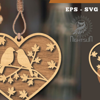 Intra απο ξύλο plywood 3mm-4mm πάχος - Στολίδι κοπής με λέιζερ Couple Birds 3 Δίασταση 6x6 cm INTRAFABR-114305436 - Image 1