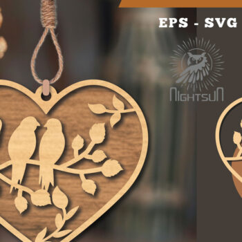 Intra απο ξύλο plywood 3mm-4mm πάχος - Στολίδι κοπής με λέιζερ Couple Birds 5 Δίασταση 6x6 cm INTRAFABR-114305479 - Image 1