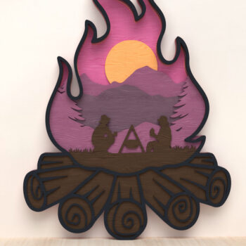 Intra απο ξύλο plywood 3mm-4mm πάχος - Couple Camping Fire Layered Art Δίασταση 30x20 cm INTRAFABR-119868094 - Image 1