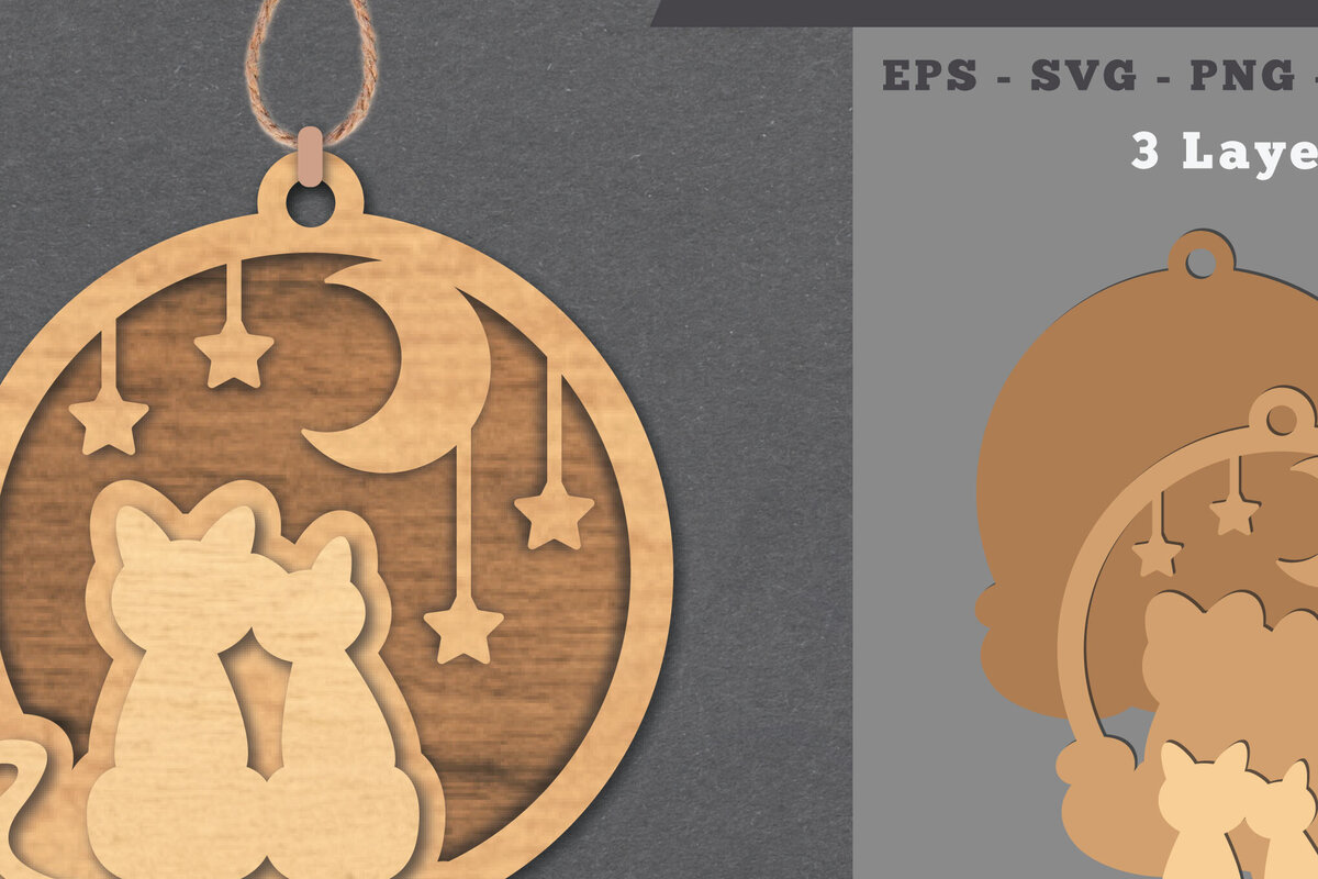 Intra απο ξύλο plywood 3mm-4mm πάχος - Στολίδι Couple Cats Laser Cut  Δίασταση 6x6 cm INTRAFABR-112011388