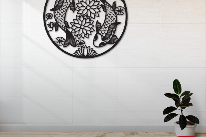 Intra απο ξύλο plywood 3mm-4mm πάχος - Λίμα κοπής με λέιζερ Διακόσμηση Τοίχων Ζευγάρι Ψαριών Δίασταση 18x18 cm INTRAFABR-86928721