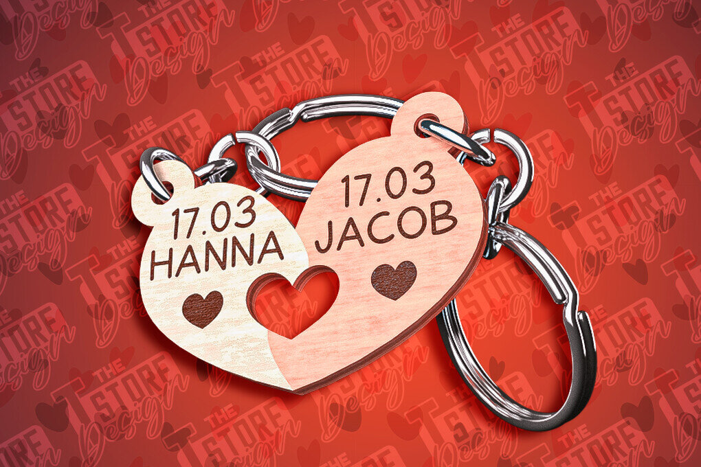 Intra απο ξύλο plywood 3mm-4mm πάχος - Μπρελόκ Καρδιά Ζευγαριού | Laser Cut  Δίασταση 4x4 cm INTRAFABR-81251108