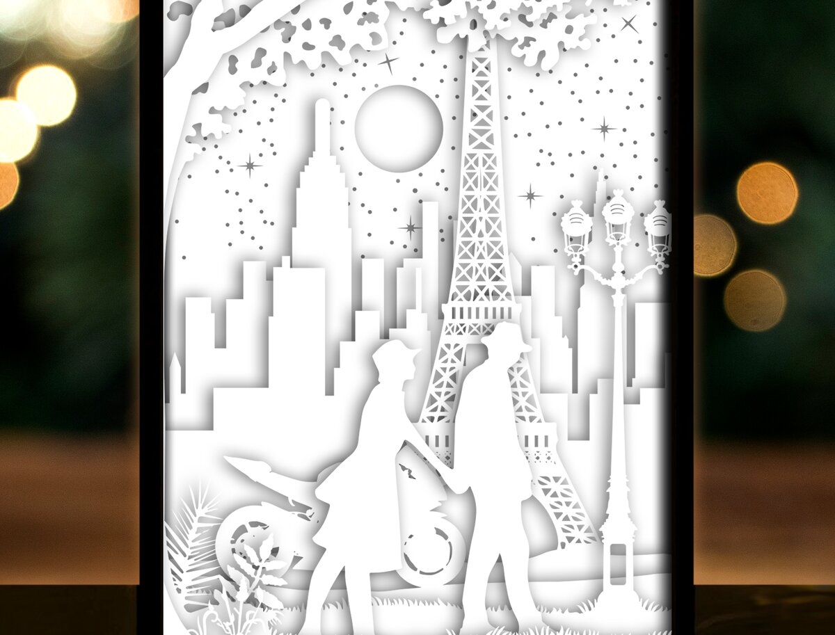 Intra απο ξύλο plywood 3mm-4mm πάχος - Ζευγάρι σε κιβώτιο χάρτινο κομμένο φως του Παρισιού Δίασταση 20x20 cm INTRAFABR-27982542