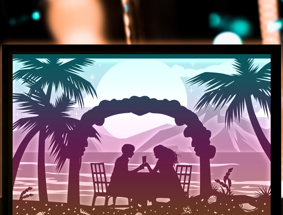 Intra απο ξύλο plywood 3mm-4mm πάχος - Ζευγάρι σε χαρτί παραλίας κομμένο φωτιστικό κουτί Δίασταση 20x20 cm INTRAFABR-27703378