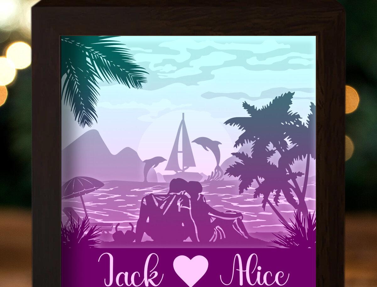 Intra απο ξύλο plywood 3mm-4mm πάχος - Ζευγάρι στην παραλία Paper Cut Light Box Δίασταση 20x20 cm INTRAFABR-26370322