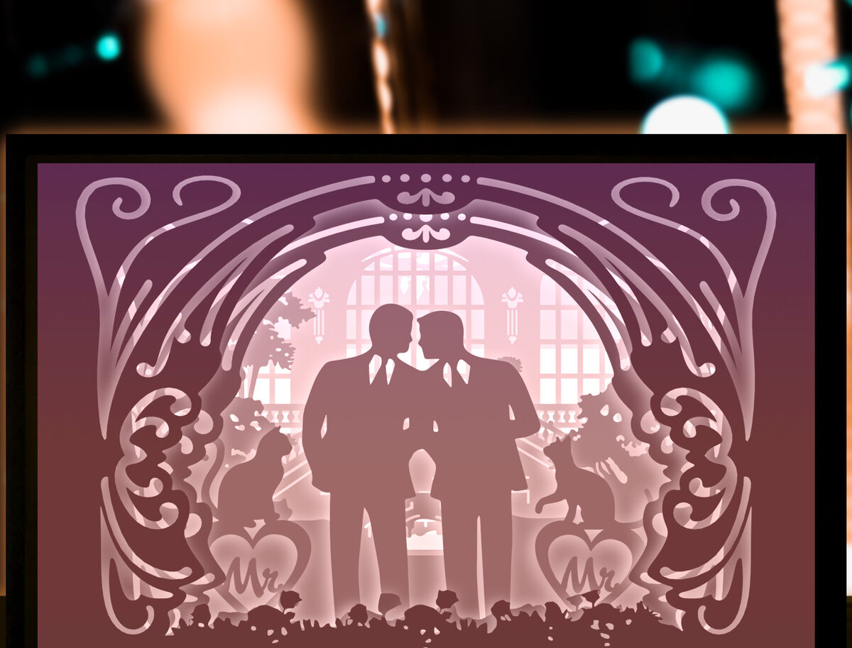 Intra απο ξύλο plywood 3mm-4mm πάχος - Ζευγάρι γάμου Gay Paper Cut Light Box Δίασταση 20x20 cm INTRAFABR-27687959