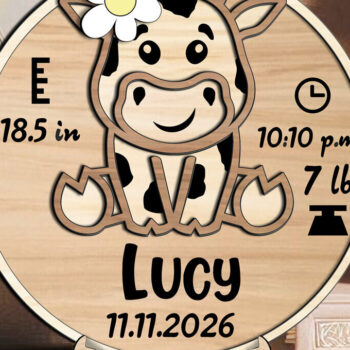 Intra απο ξύλο plywood 3mm-4mm πάχος - Cow Baby Ανακοίνωση Στρογγυλός κύκλος Δίασταση 30x20 cm INTRAFABR-116161818 - Image 1