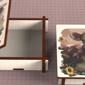 Intra απο ξύλο plywood 3mm-4mm πάχος - Cow Box + 4 PNG για Εξάχνωση Δίασταση 9x9 cm INTRAFABR-120328553 - Image 2