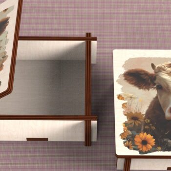 Intra απο ξύλο plywood 3mm-4mm πάχος - Cow Box + 4 PNG για Εξάχνωση Δίασταση 9x9 cm INTRAFABR-120328561 - Image 2