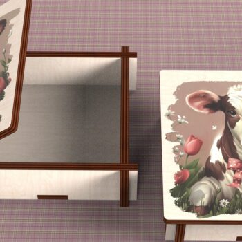 Intra απο ξύλο plywood 3mm-4mm πάχος - Cow Box + 4 PNG για Εξάχνωση Δίασταση 9x9 cm INTRAFABR-120328561 - Image 4