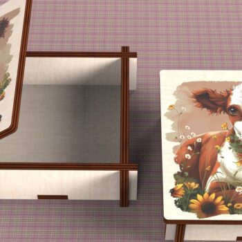 Intra απο ξύλο plywood 3mm-4mm πάχος - Cow Box + 4 PNG για Εξάχνωση Δίασταση 9x9 cm INTRAFABR-120328561 - Image 5