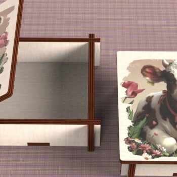 Intra απο ξύλο plywood 3mm-4mm πάχος - Cow Box + 4 PNG για Εξάχνωση Δίασταση 9x9 cm INTRAFABR-120328569 - Image 2