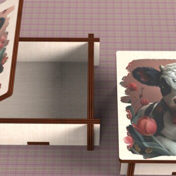 Intra απο ξύλο plywood 3mm-4mm πάχος - Cow Box + 4 PNG για Εξάχνωση Δίασταση 9x9 cm INTRAFABR-120328619 - Image 3