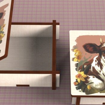 Intra απο ξύλο plywood 3mm-4mm πάχος - Cow Box + 4 PNG για Εξάχνωση Δίασταση 9x9 cm INTRAFABR-120328458 - Image 2