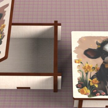 Intra απο ξύλο plywood 3mm-4mm πάχος - Cow Box + 4 PNG για Εξάχνωση Δίασταση 9x9 cm INTRAFABR-120328458 - Image 5