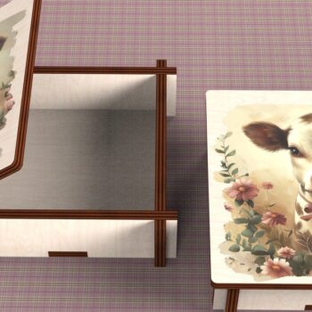 Intra απο ξύλο plywood 3mm-4mm πάχος - Cow Box + 4 PNG για Εξάχνωση Δίασταση 9x9 cm INTRAFABR-120328465 - Image 2