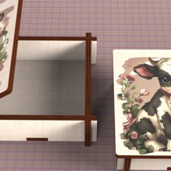 Intra απο ξύλο plywood 3mm-4mm πάχος - Cow Box + 4 PNG για Εξάχνωση Δίασταση 9x9 cm INTRAFABR-120328493 - Image 2