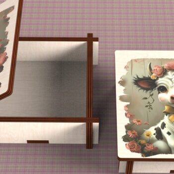 Intra απο ξύλο plywood 3mm-4mm πάχος - Cow Box + 4 PNG για Εξάχνωση Δίασταση 9x9 cm INTRAFABR-120328493 - Image 3