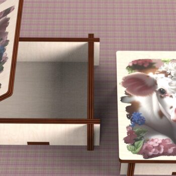 Intra απο ξύλο plywood 3mm-4mm πάχος - Cow Box + 4 PNG για Εξάχνωση Δίασταση 9x9 cm INTRAFABR-120328520 - Image 2