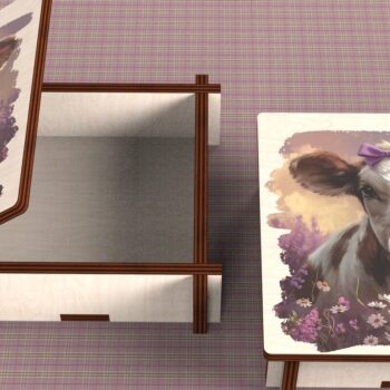 Intra απο ξύλο plywood 3mm-4mm πάχος - Cow Box + 4 PNG για Εξάχνωση Δίασταση 9x9 cm INTRAFABR-120328527 - Image 3