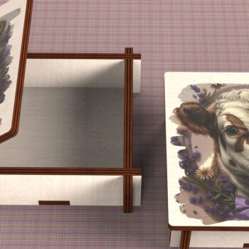 Intra απο ξύλο plywood 3mm-4mm πάχος - Cow Box + 4 PNG για Εξάχνωση Δίασταση 9x9 cm INTRAFABR-120328544 - Image 2