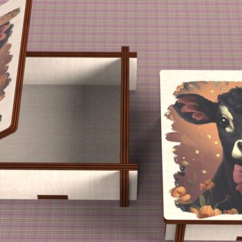 Intra απο ξύλο plywood 3mm-4mm πάχος - Cow Box + 4 PNG για Εξάχνωση Δίασταση 9x9 cm INTRAFABR-120328451 - Image 4