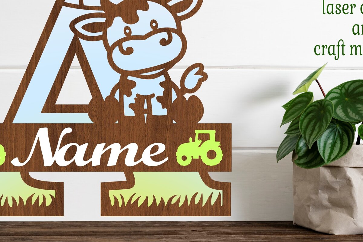 Intra απο ξύλο plywood 3mm-4mm πάχος - Μονόγραμμα με κεφαλαία αγελάδας Επιστολή  Cut Δίασταση 30x20 cm INTRAFABR-74483496