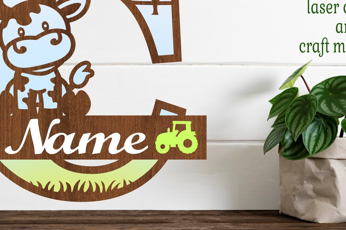 Intra απο ξύλο plywood 3mm-4mm πάχος - Μονόγραμμα κεφαλαίων αγελάδας Γράμμα C  Αποκοπή Δίασταση 30x20 cm INTRAFABR-74483555