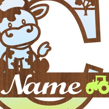 Intra απο ξύλο plywood 3mm-4mm πάχος - Μονόγραμμα κεφαλαίων αγελάδας Γράμμα C  Αποκοπή Δίασταση 30x20 cm INTRAFABR-74483555 - Image 3