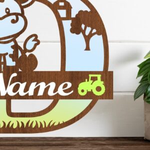 Intra απο ξύλο plywood 3mm-4mm πάχος - Μονόγραμμα κεφαλαίων αγελάδας Γράμμα D  Αποκοπή Δίασταση 30x20 cm INTRAFABR-74483574